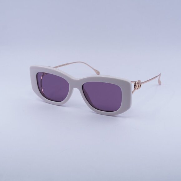 Gucci GG1566S 003 Sunglasses Ivory/Gold Rectangle Frame, Violet Lenses - Picture 6 of 12